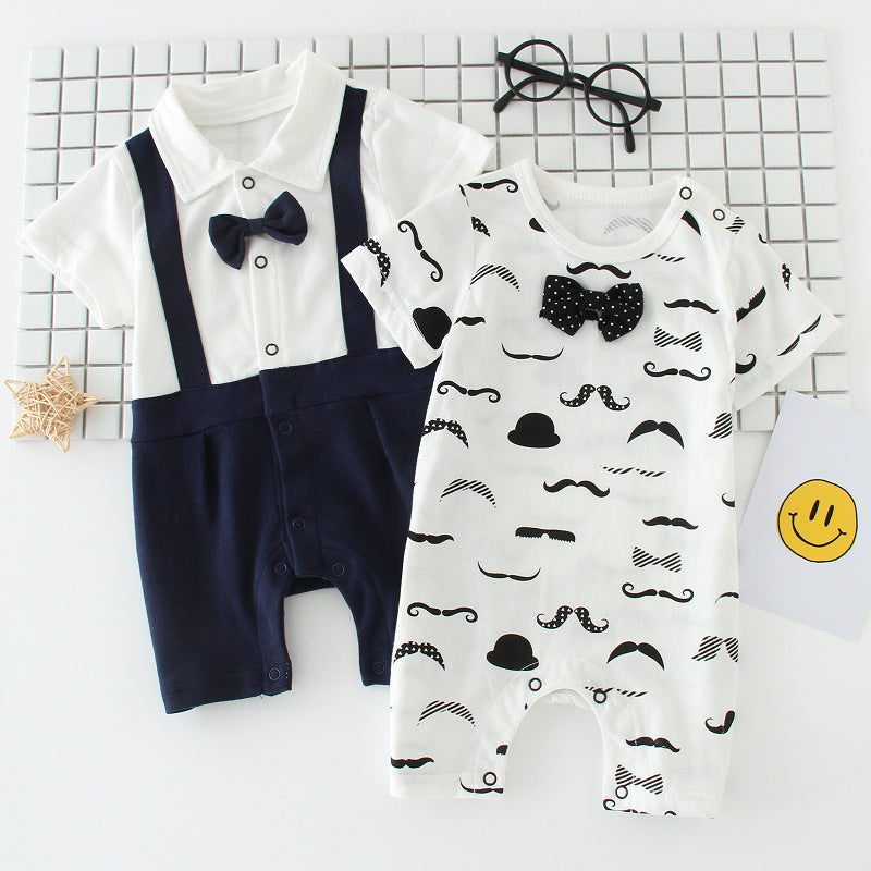 BleuRibbon Baby Bowtie Gentleman Romper – Stylish cotton baby outfit