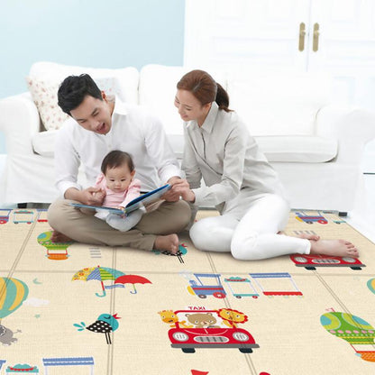 BleuRibbon Baby Crawling Mat with Lion King and Green World patterns, safe and eco-friendly for baby playtime.