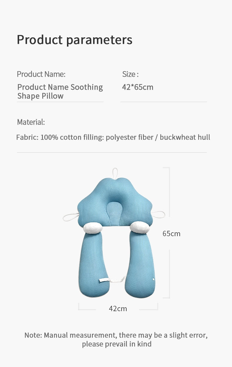 Product dimensions and size specifications of the soothing shape pillow (42x65cm).