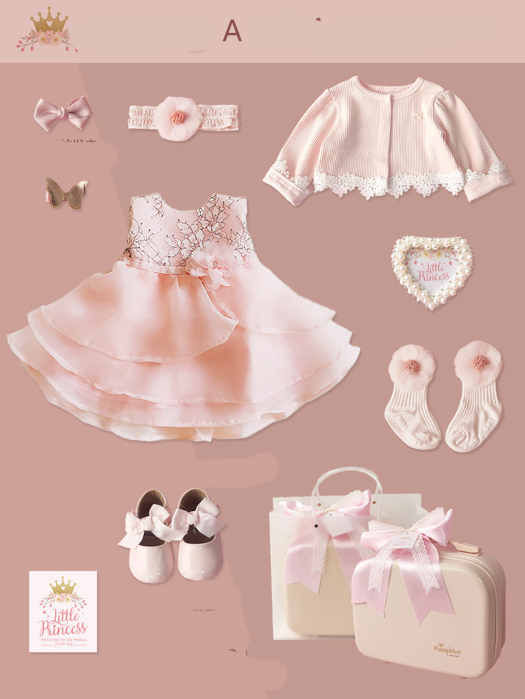 Baby princess lace dress gift set – elegant newborn dress with shoes & accessories