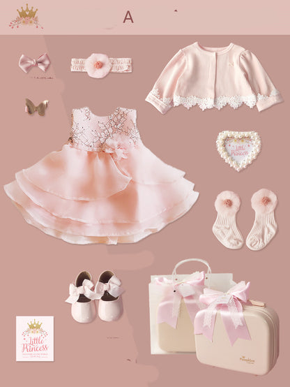 Baby princess lace dress gift set – elegant newborn dress with shoes & accessories