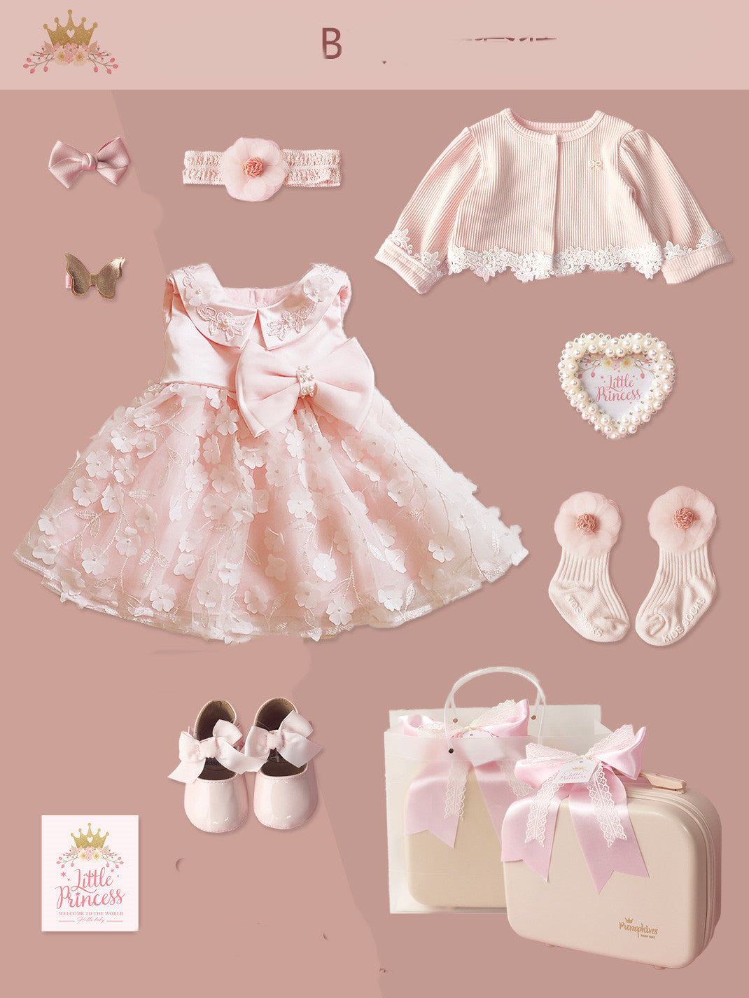 Baby princess lace dress gift set – elegant newborn dress with shoes & accessories