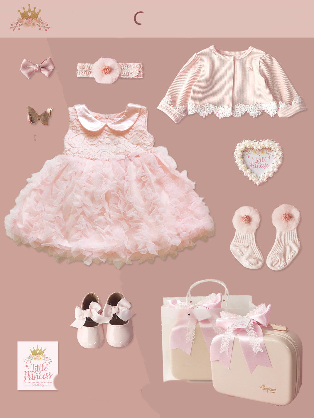 Baby princess lace dress gift set – elegant newborn dress with shoes & accessories