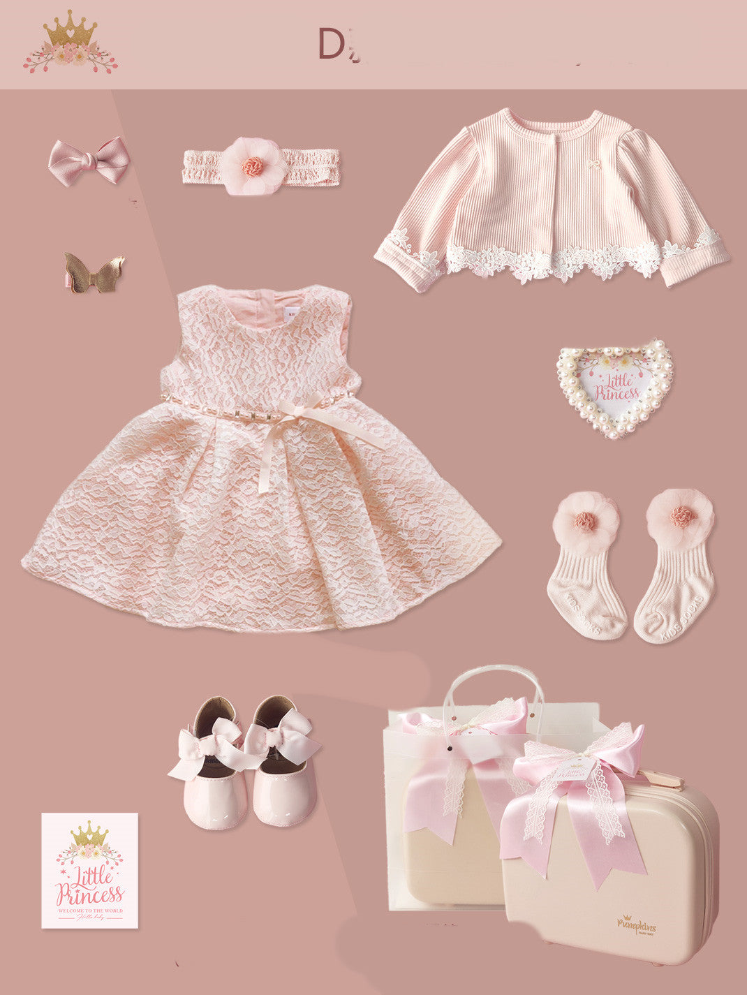 Baby princess lace dress gift set – elegant newborn dress with shoes & accessories