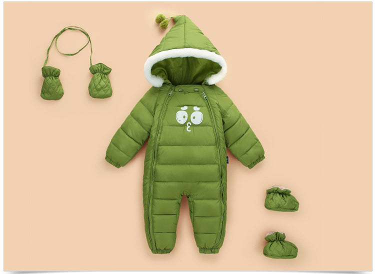 Cozy down cotton baby snowsuit for winter warmth