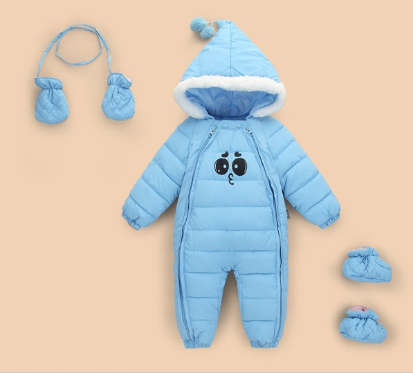 Cozy down cotton baby snowsuit for winter warmth