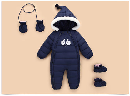 Cozy down cotton baby snowsuit for winter warmth