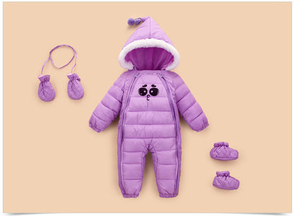 Cozy down cotton baby snowsuit for winter warmth