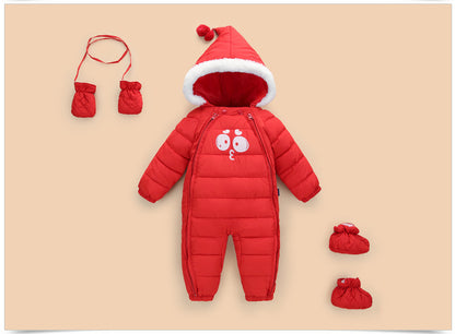 Cozy down cotton baby snowsuit for winter warmth