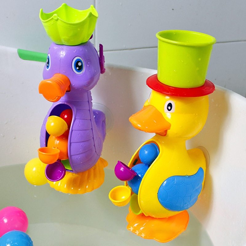 BleuRibbon Baby Bath Toy Duck Waterwheel, interactive and non-toxic toy for educational water play.