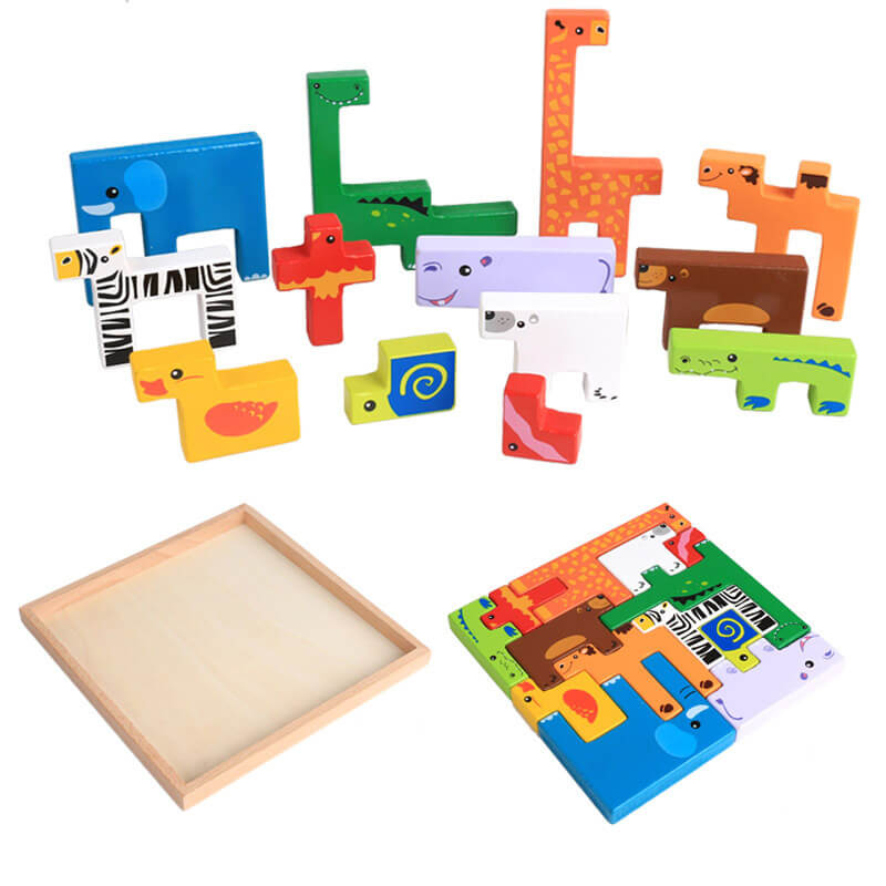 Beech Wood Animal Stacking Blocks for Toddlers by BleuRibbon Baby