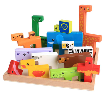 Beech Wood Animal Stacking Blocks for Toddlers by BleuRibbon Baby