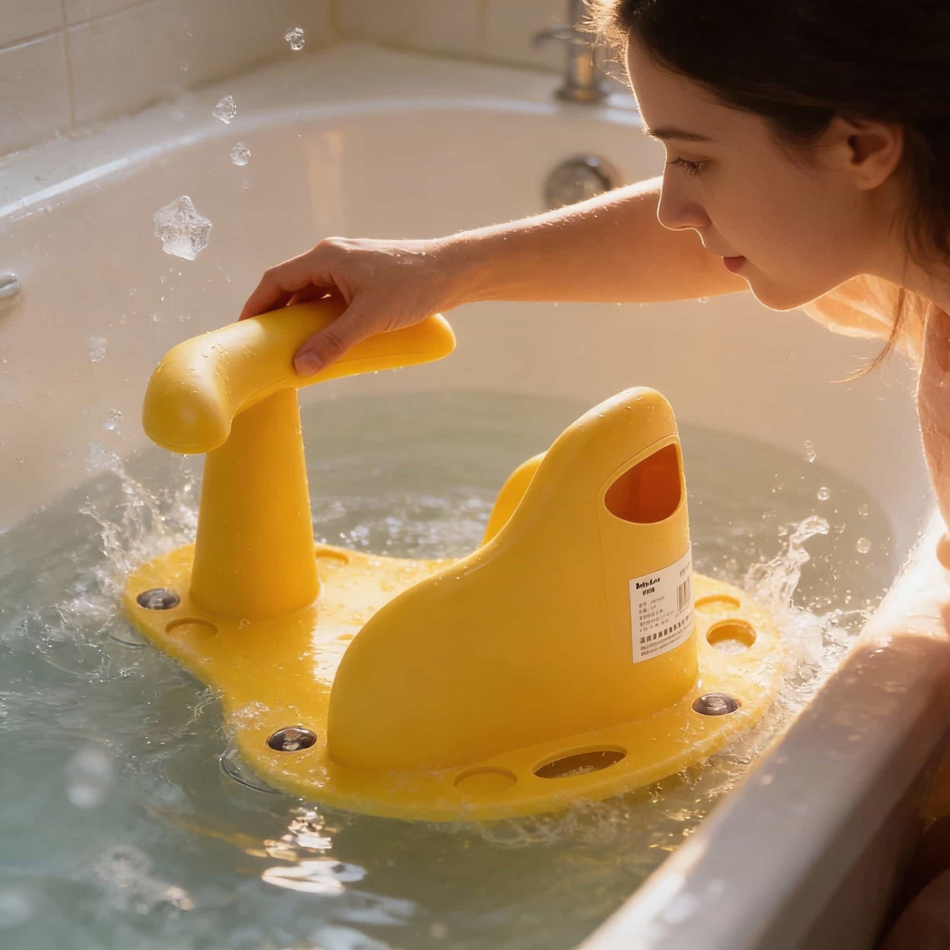 Smooth, matte finish BPA-free plastic baby bath ring. Comfortable and skin-friendly backrest design.