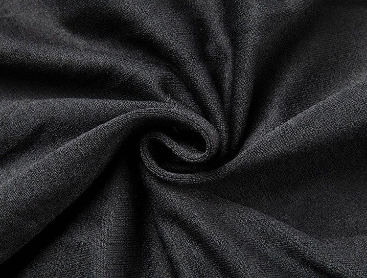 Close-up of dark gray fabric with folds bleu ribbon