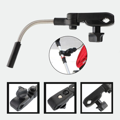 Black flexible arm with mounting bracket on a white background bleu ribbon baby