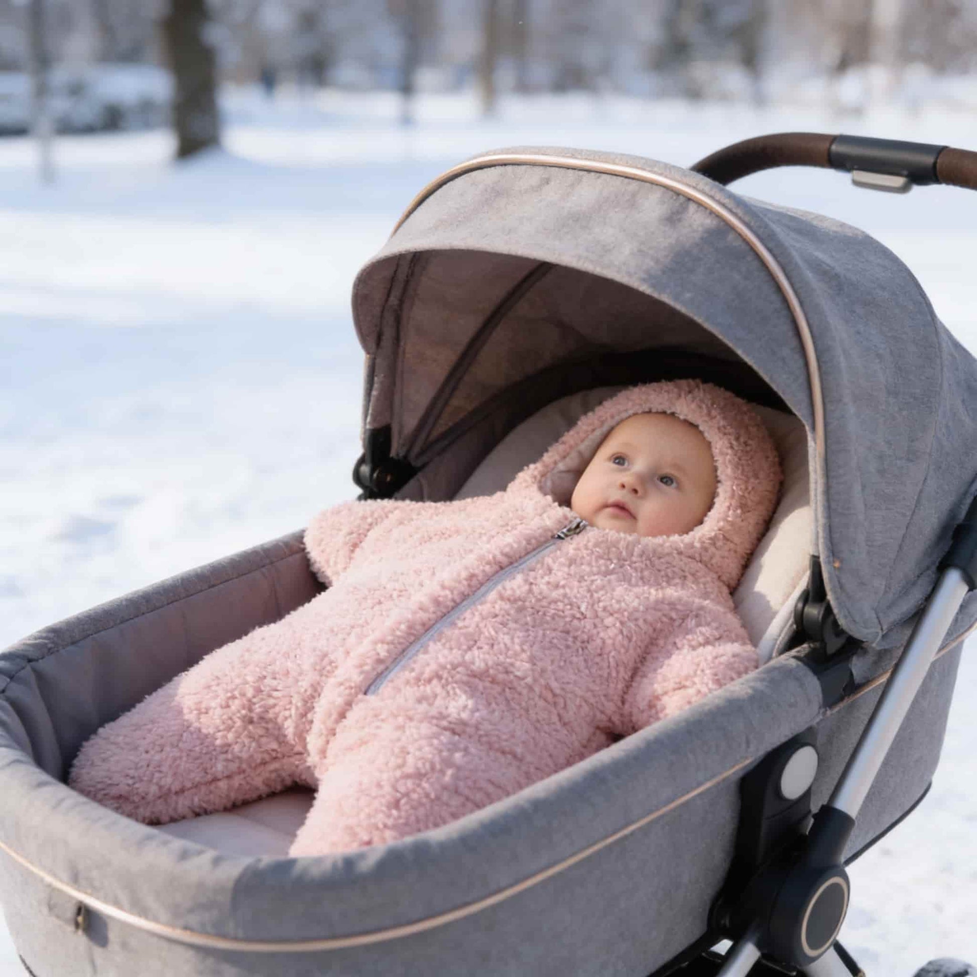 BleuRibbon starfish sleeping sack inside a stroller bassinet. Perfect outdoor winter protection for babies.