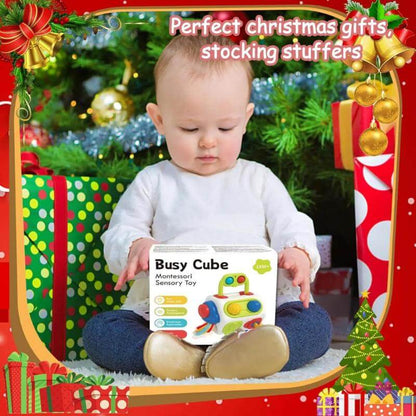 BleuRibbon Baby Busy Cube Montessori Sensory Toy, educational and safe for toddlers.