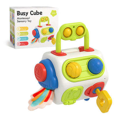 BleuRibbon Baby Busy Cube Montessori Sensory Toy, educational and safe for toddlers.