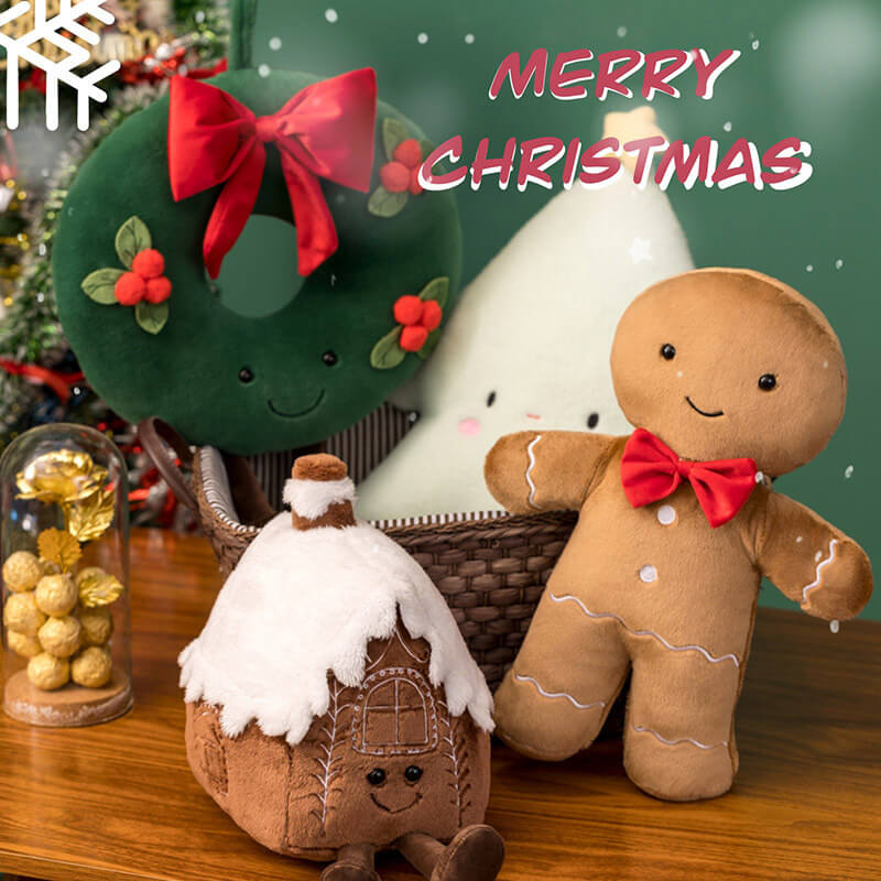 BleuRibbon Baby Christmas Gingerbread Man and Tree Plush Toy for festive holiday fun, soft plush fabric.