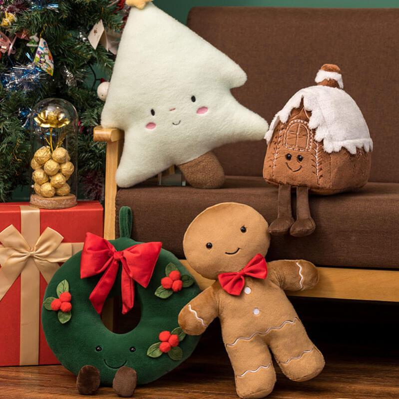 BleuRibbon Baby Christmas Gingerbread Man and Tree Plush Toy for festive holiday fun, soft plush fabric.