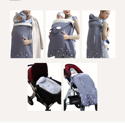 CozyShield™ windproof baby carrier cloak cover in coral fleece