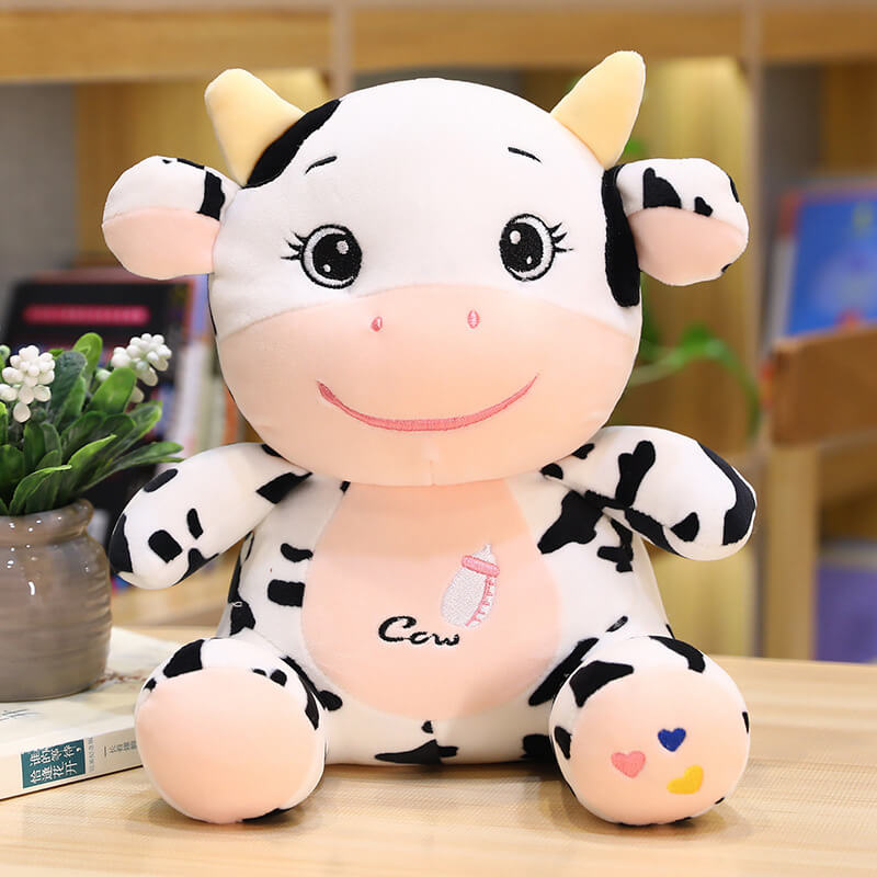 BleuRibbon Baby Cute Baby Cow Plush Toy – Soft, plush toy for babies in 8.66 in and 10.24 in sizes