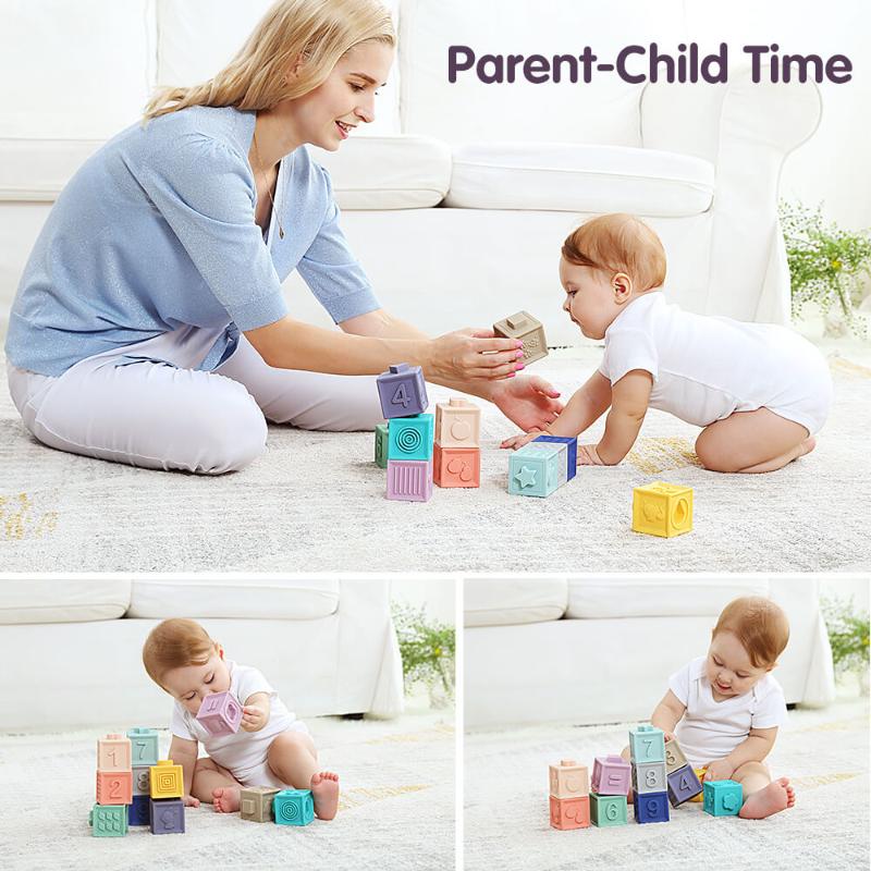 BleuRibbon Baby Educational Soft Rubber Sensory Toy Set, multi-texture and safe for baby development.