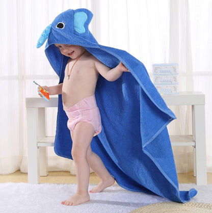 BleuRibbon Baby hooded towel with animal designs, made from 98% cotton. Soft, absorbent & perfect for bath, pool & beach.