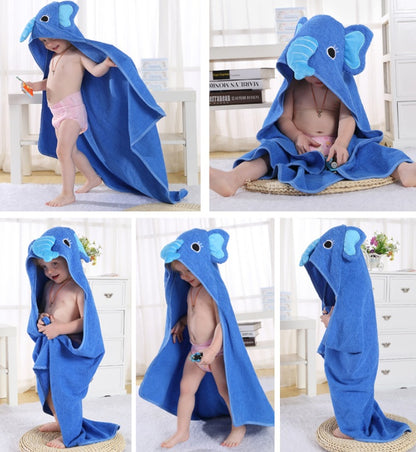 BleuRibbon Baby hooded towel with animal designs, made from 98% cotton. Soft, absorbent & perfect for bath, pool & beach.