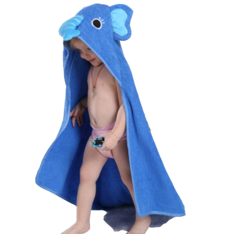 BleuRibbon Baby hooded towel with animal designs, made from 98% cotton. Soft, absorbent & perfect for bath, pool & beach.