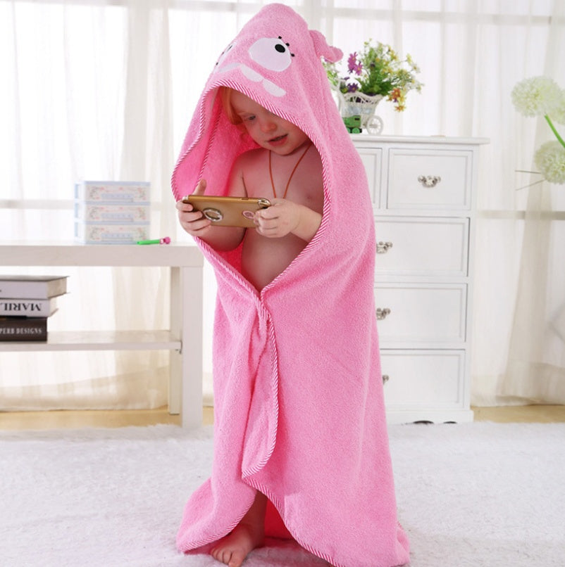 BleuRibbon Baby hooded towel with animal designs, made from 98% cotton. Soft, absorbent & perfect for bath, pool & beach.