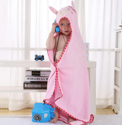 BleuRibbon Baby hooded towel with animal designs, made from 98% cotton. Soft, absorbent & perfect for bath, pool & beach.