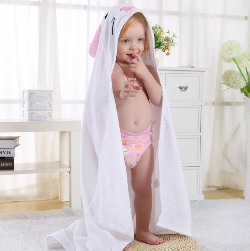 BleuRibbon Baby hooded towel with animal designs, made from 98% cotton. Soft, absorbent & perfect for bath, pool & beach.