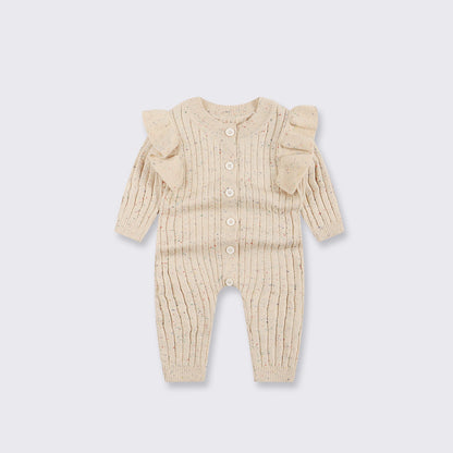 BleuRibbon Baby Knitted Jumpsuit, soft cotton comfort for autumn wear, available in multiple sizes for infants and toddlers.