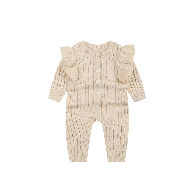 BleuRibbon Baby Knitted Jumpsuit, soft cotton comfort for autumn wear, available in multiple sizes for infants and toddlers.