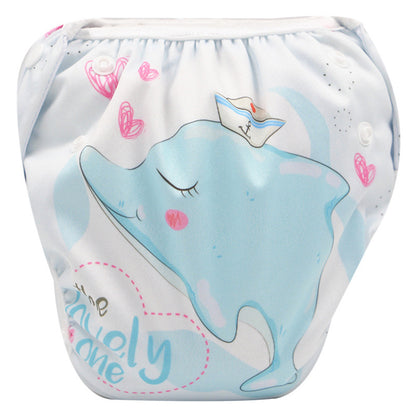 BleuRibbon Baby leak-proof swim trunks with adjustable fit for boys & girls. Waterproof TPU fabric for pools & beaches.