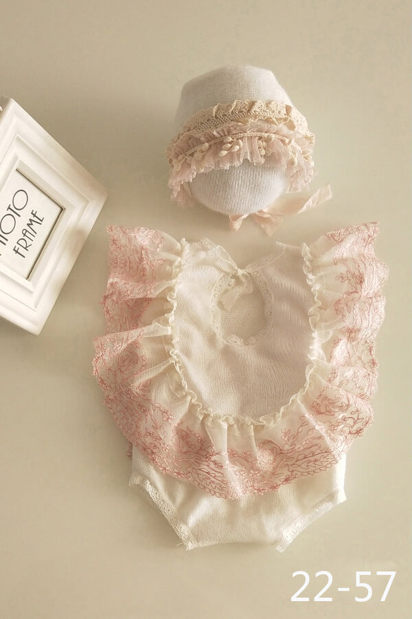 Soft newborn baby girl outfit with matching hat