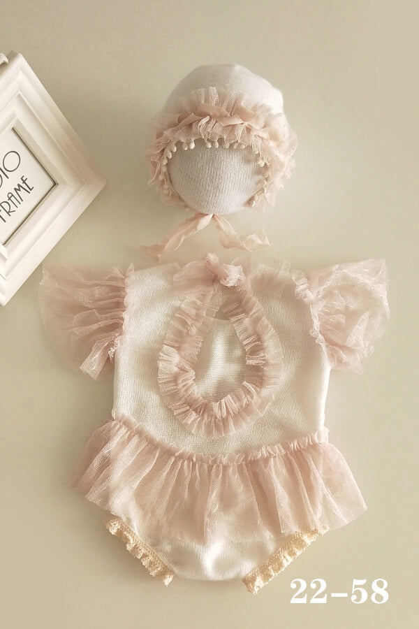 Soft newborn baby girl outfit with matching hat