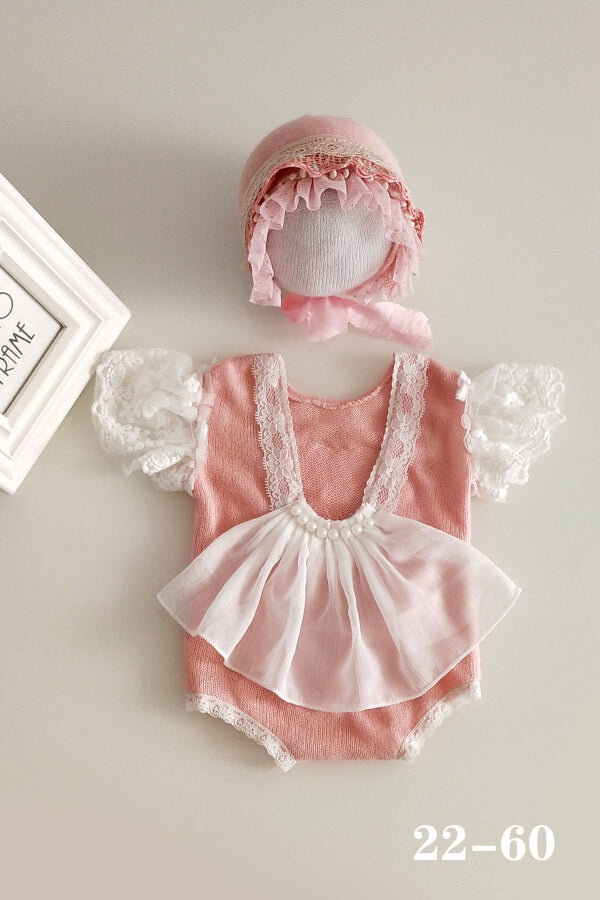 Soft newborn baby girl outfit with matching hat