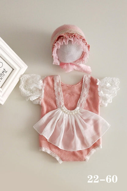 Soft newborn baby girl outfit with matching hat