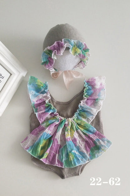 Soft newborn baby girl outfit with matching hat