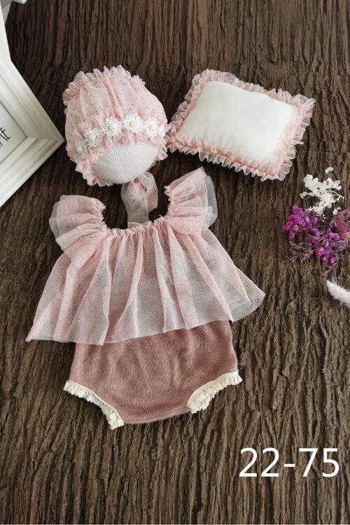 Soft newborn baby girl outfit with matching hat