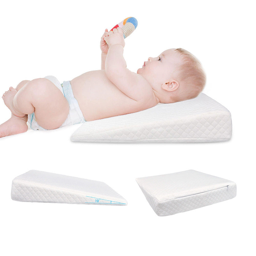 BleuRibbon Baby Memory Foam Slope Pillow, breathable 3D fabric with waterproof lining for comfortable sleep.