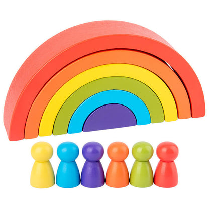 BleuRibbon Baby Rainbow Arched Building Blocks – Wooden learning toy for toddlers with eco-friendly paint.