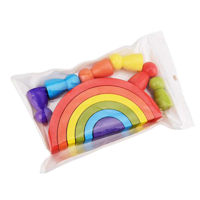 BleuRibbon Baby Rainbow Arched Building Blocks – Wooden learning toy for toddlers with eco-friendly paint.