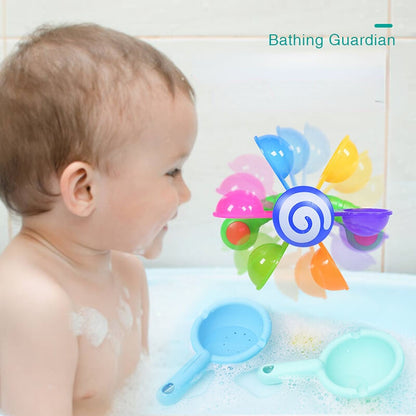 BleuRibbon Baby Rainbow Windmill Bath Toy for toddlers, colorful and safe water play toy for sensory development.