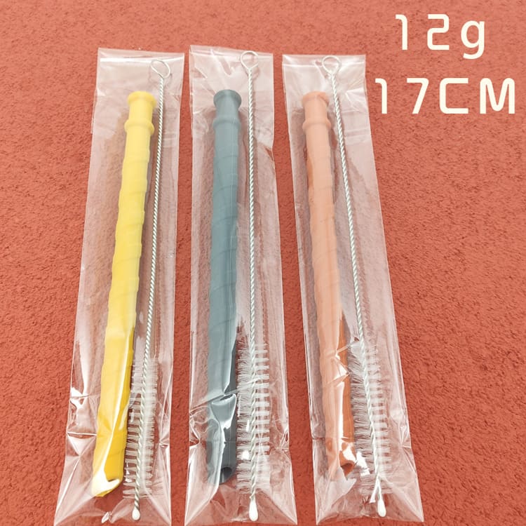 Three colorful straws in clear packaging on a red background with weight and length information. bleu ribbon baby