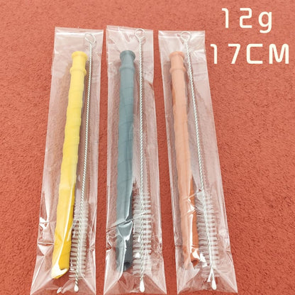Three colorful straws in clear packaging on a red background with weight and length information. bleu ribbon baby