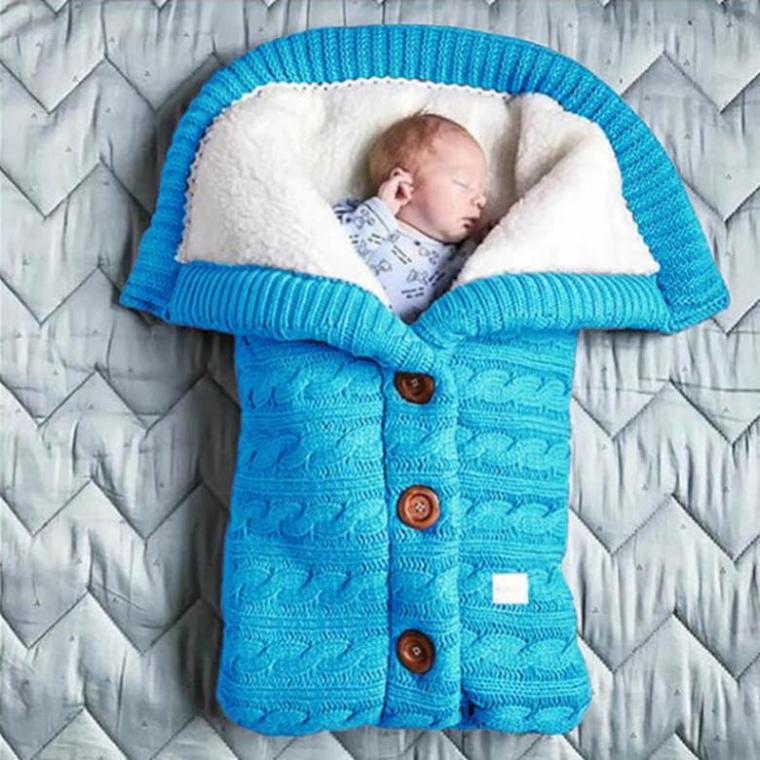 BleuRibbon Baby Thick and Widen Sleeping Bag for newborns, soft cashmere blend with stylish button design.