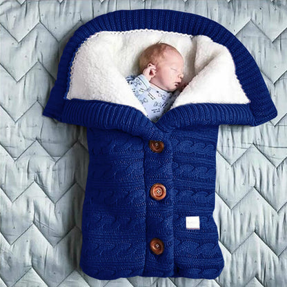 BleuRibbon Baby Thick and Widen Sleeping Bag for newborns, soft cashmere blend with stylish button design.